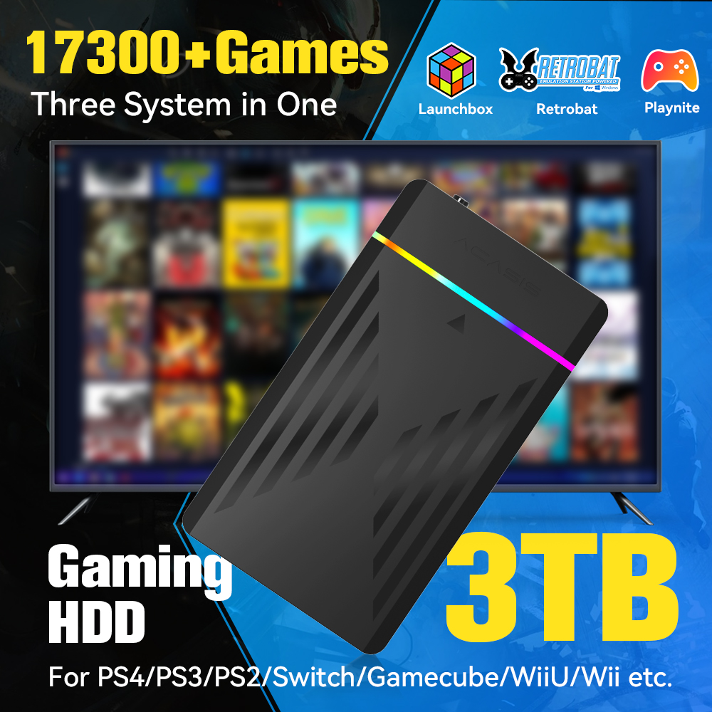Gaming Console Emulator - 3TB Portable Gaming HDD LaunchBox/Retrobat/Playnite Retro